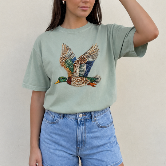 Mallard Duck Faux Glitter DTG Printed Comfort Colors Graphic Tee