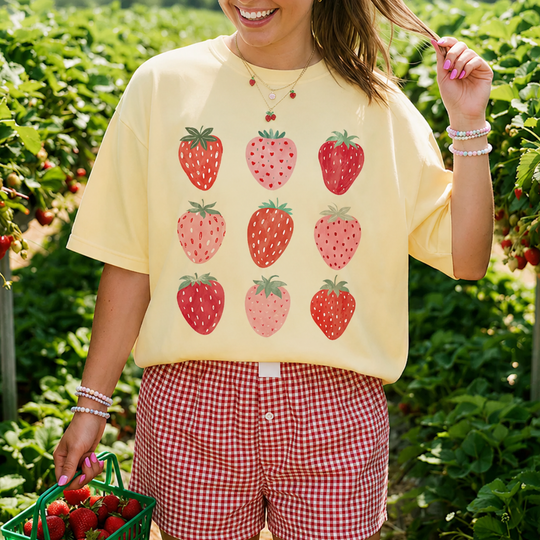 Strawberry Fields DTG Printed Comfort Colors Graphic T-Shirt