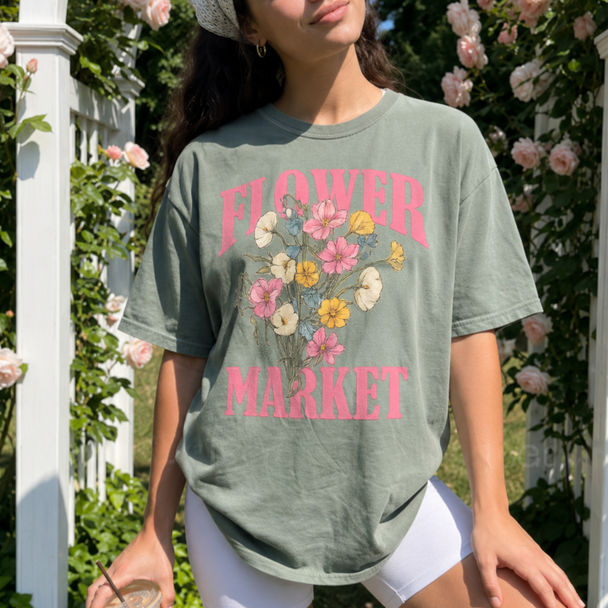 Flower Market DTG Printed Comfort Color Graphic T-Shirt